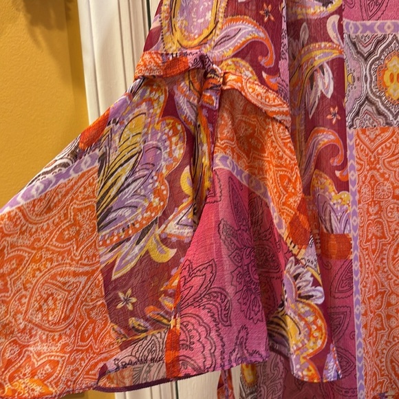 GEORGE BRAND  BRIGHT COLORS KIMONO PINKS/ORANGE/PURPLE BELL SLEEVES WITH TIES - Picture 3 of 14